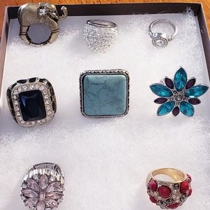 Stretch Rings Chunky Rhinestones Jewelry Lot 8